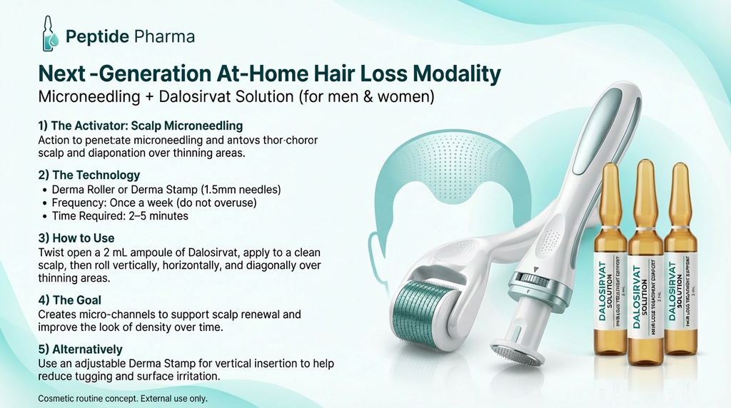 Hair Loss Treatment Advanced System 100 Kit: Dual-Action Clascoterone Minoxidil Sulphate Ampoules Hair Growth Serum with Dermal Micro-Stamp