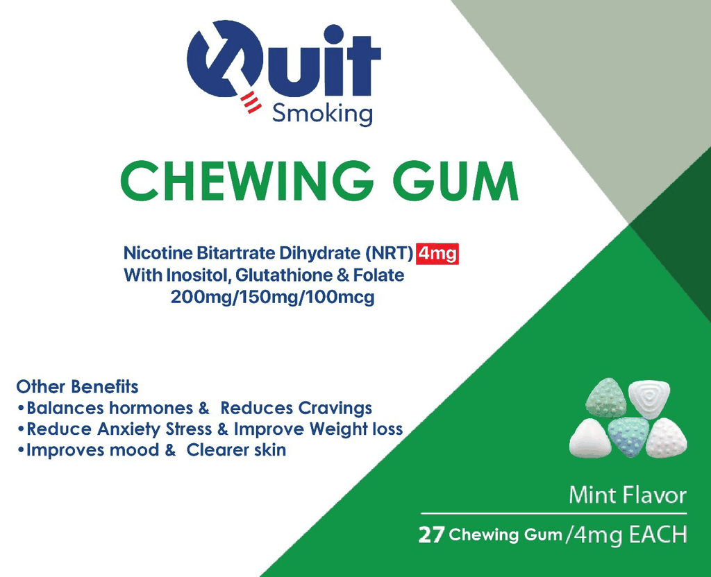 White Label Smoking Cessation Aid mint flavor chewing gum with 4mg nicotine bitartrate dihydrate, 27 count pack