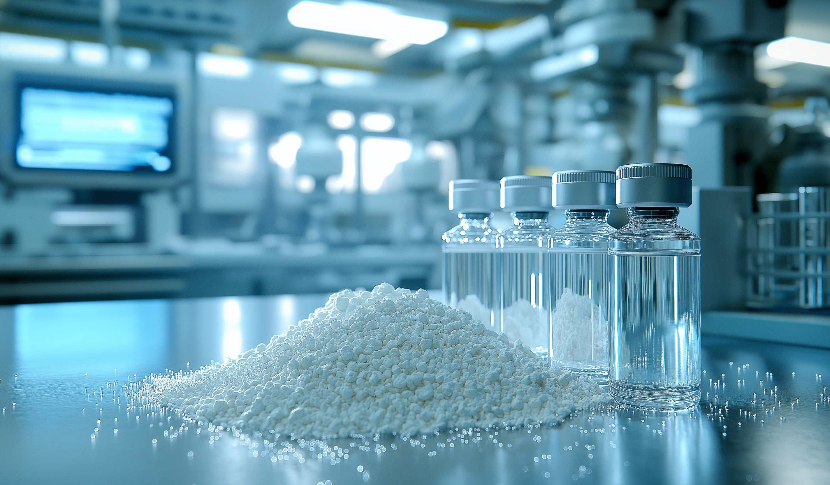 Epithalon peptide powder and vials in a laboratory setting for anti-aging research
