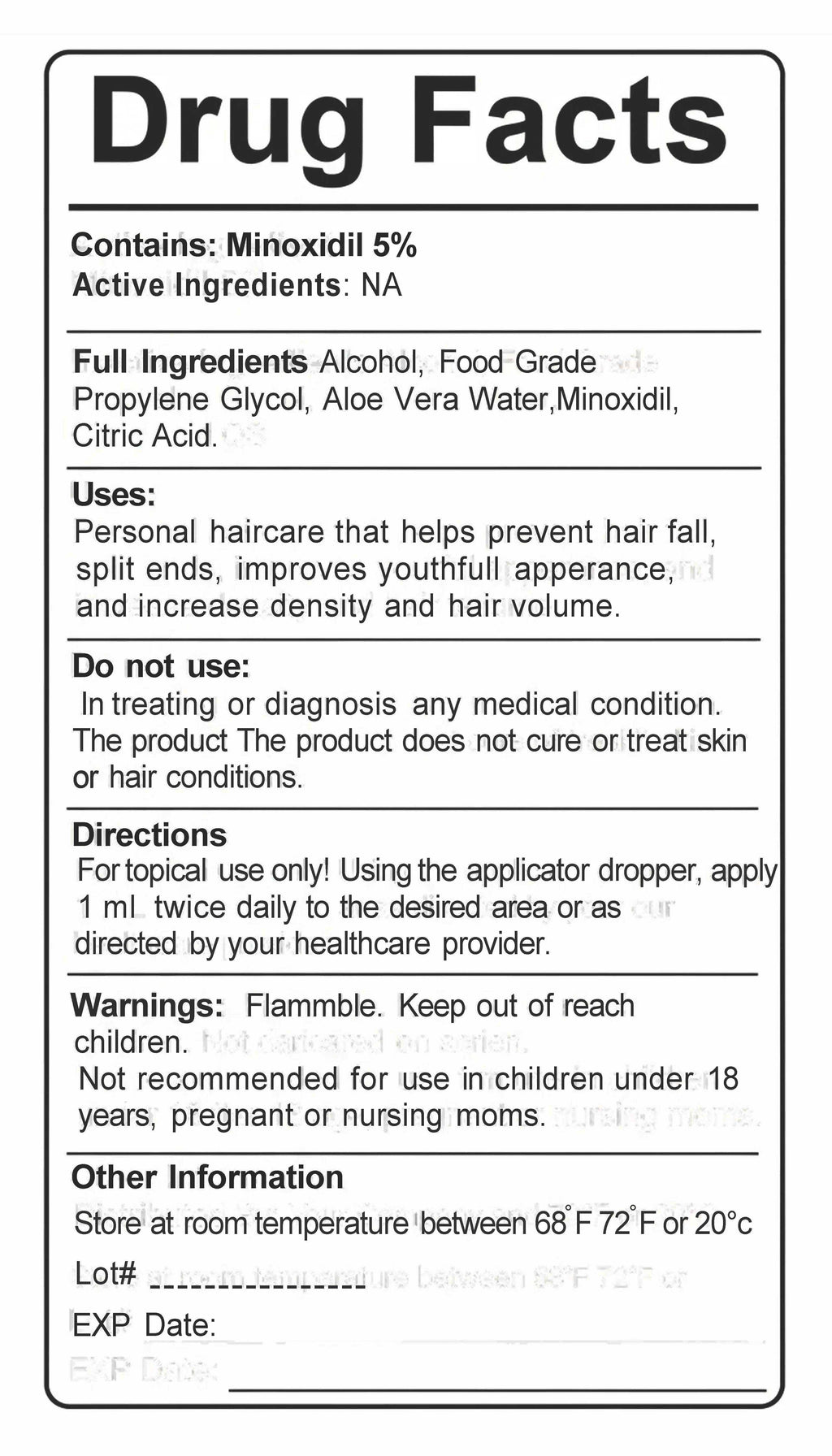 Private label Minoxidil Solution 5% haircare anti-hair loss spray for increased hair volume and thickness
