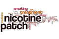 NRT 21mg smoking cessation aid nicotine patch word cloud with treatment and addiction terms